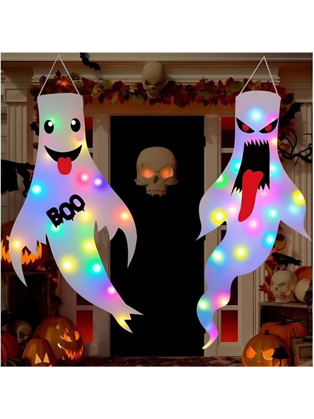 Halloween Decorations Outdoor Indoor, 2 Pack Light Up Ghost Decorations